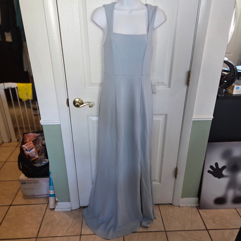 Show Me Your Mumu Wedding Light Blue Square Neck Maxi Dress M Bridesmaid Evening